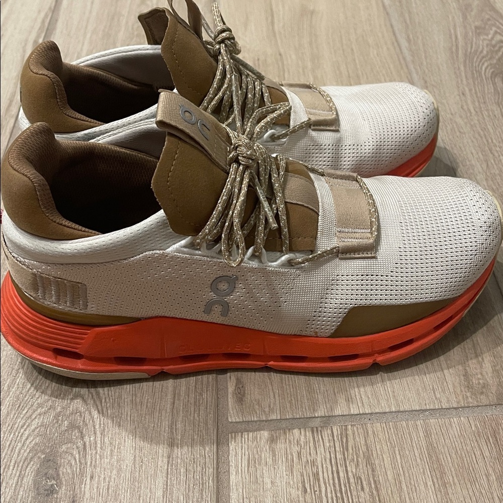 On Running Women's White Tan Orange Cloud Athletic Shoes